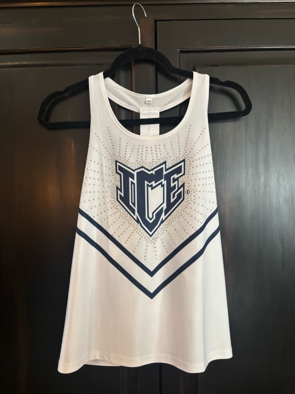 ICE Allstars White Tank Top with Navy Logo and Chevron Stripes